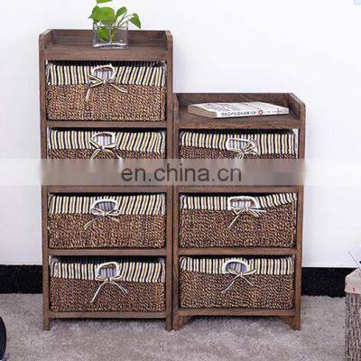 Living Room Furniture Set Wooden Corner Cabinet With Wickerwork Basket photo-5