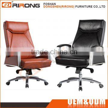 High end luxury modern stainless steel swivel brown and black leather executive office chair with locking wheels