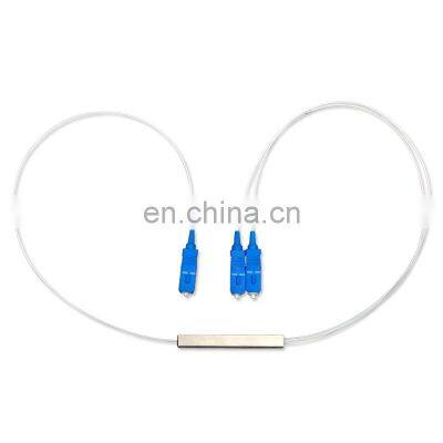 Custom Made Blockness Type Mini Steel Tube Optical 1x2 Fiber Optic PLC Splitter with SC/UPC Connector