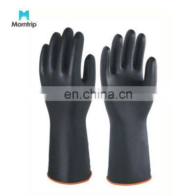 Chemical Resistant Cleaning Protective Safety Work Heavy Duty Black Extra Thick Natural Rubber Smooth Palm Glove