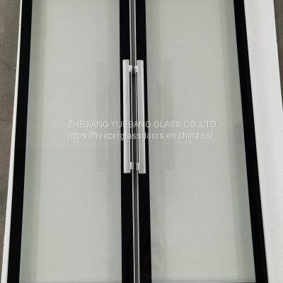 Frameless glass door for display cooler narrow aluminum frame short handle