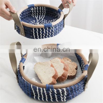 New Decor Round Seagrass Serving Tray With Carrying Handle Set Of 2 Vietnam Supplier