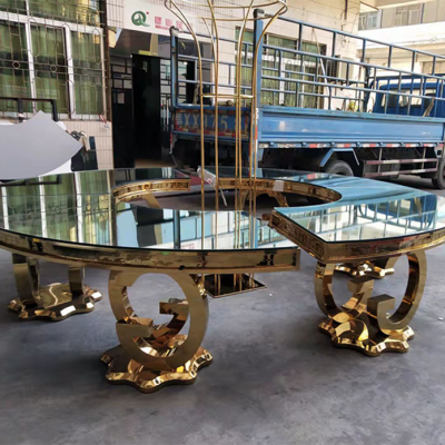 Modern Gold Stainless Steel Glass White Glass Event Banquet Party Dining Dinner Half Moon Wedding Table photo-5
