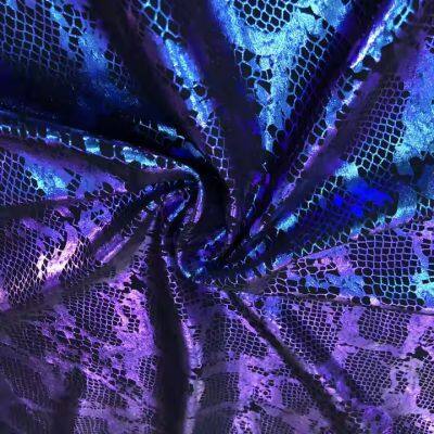 shiny holographic reflective snake pattern shiny foil print nylon spandex knitted fabric for swimwear sportswear