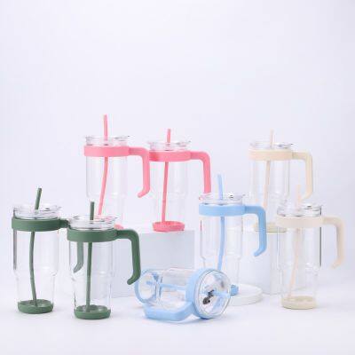 Glass Tumbler With Straw Reusable Iced Coffee Cup Milk Tea Juice Drinking Cup With Lid Car Tumbler