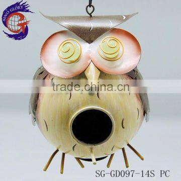 garden ornaments of metal hanging owl bird house