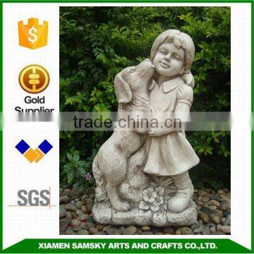 fiberclay 60cm height girl with dog statue