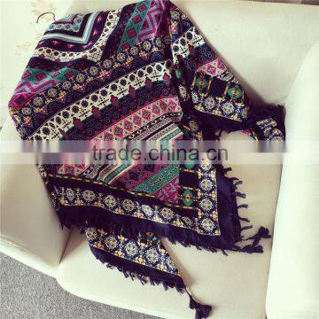 Fashion Retro Printed Pattern With Tassels Women Square Pashmina Encryption Twill Cotton Scarf Quality Choice photo-2