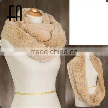 ZK-A-247-1 wholesale price knitted rex rabbit fur infinity scarf /rex rabbit fur scarf