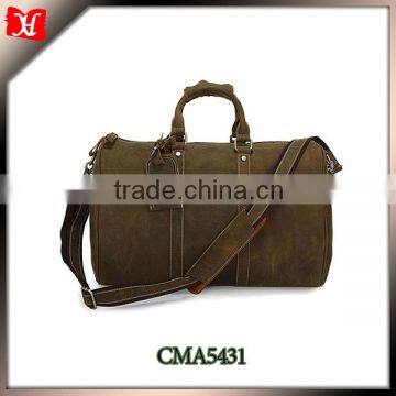 Army green mens large leather weekend travel bag with shoes compartment