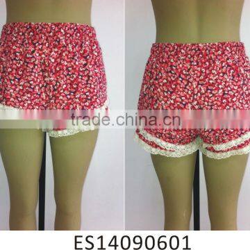 Ladies new style floral printed with lace summer hot pant