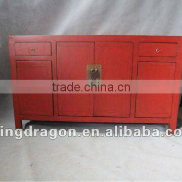 four door two drawer red cabinet