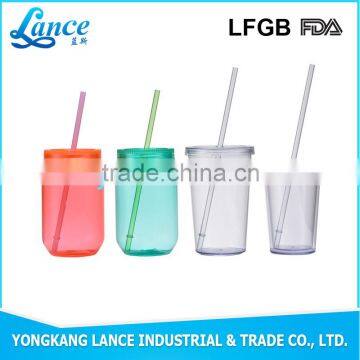 16OZ 20OZ PS/AS Double Wall Hard Plastic Cup With Lid and Straw photo-3
