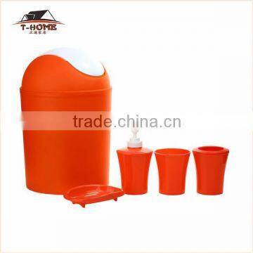 red color plastic bathroom accessories set