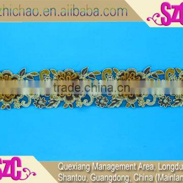 x180(1.3) 6cm embroidery lace organza Polyester cord trims african handmade applique lace