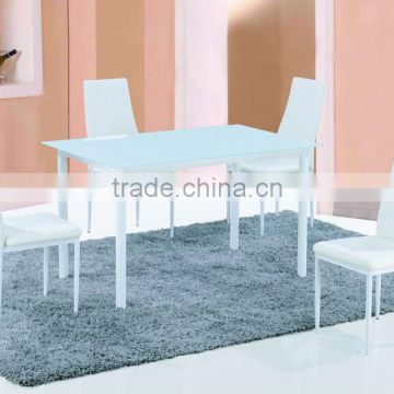 white glass white powder coat frame dining table