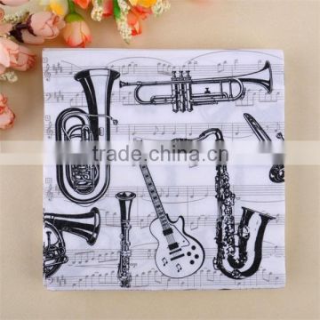 20pieces 33*33cm 100% Virgin Wood Pulp 100% eco-friendly White&Black Musical Instruments Printed Paper Napkins