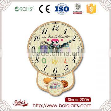 Popular sales three mini cartoon owl design canvas mdf pendulum wall clocks