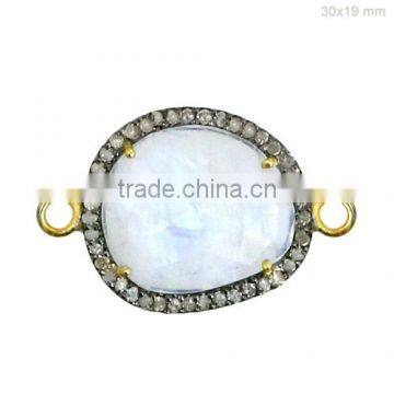 30x19 Handmade Gemstone Connector 14k Gold Rainbow Moonstone Diamond Connector Supplier Designer Gemstone Connector