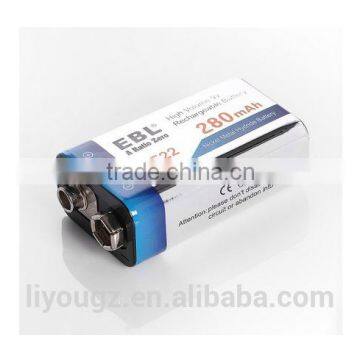 hot sell EBL 280mAh 9 Volt Ni-MH Rechargeable 9V Battery