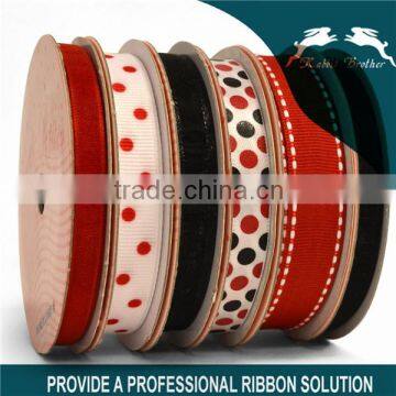 red / black Polka Dot Grosgrain Ribbon of 1/2"