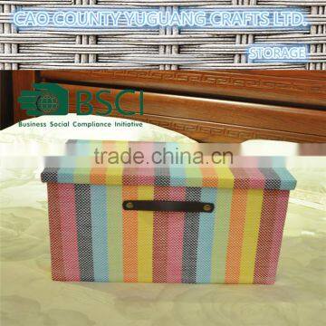 Beautiful Design Fold Paper Straw Storage Basket With Handle & Lid