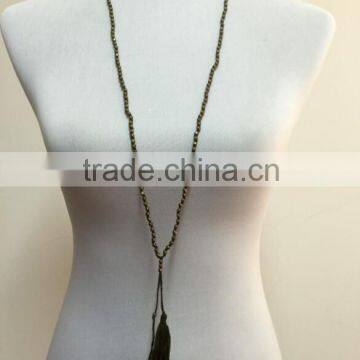 2015 Fall Olive Green Cotton Tassel Necklace,Cooper Beads Long tassel lady necklace