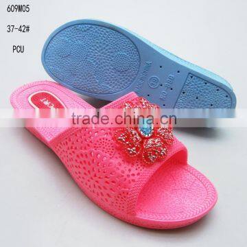 Popular casual PCU low wedge slippers for ladies