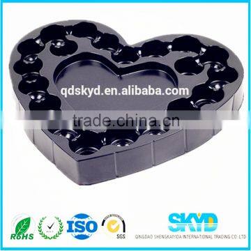 Chinese suppliers direct sale black PS blister tray packaging 20 chocolate, wholesale love shape blister box