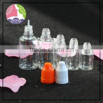 trade assurance clear pet bottles 10ml long tip child proof tamer proof cap, plastic dropper bottles