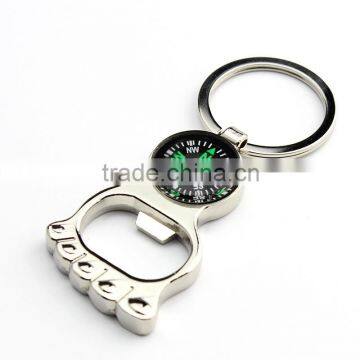 Metal foot Bottle opener with compass key chain, Alloy bottle opener key ring