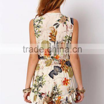 2016 Latest Summer Rural Style Low Neckline Floral Short Romper Womens Playsuit photo-3