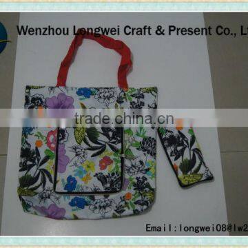 foldable 210d polyester bag with little pouch