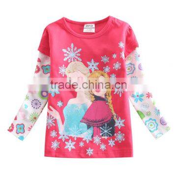 (F5100Y) fuchsia nova brand baby girls t shirts printed elsa girls casual t shirts children clothing wholesale