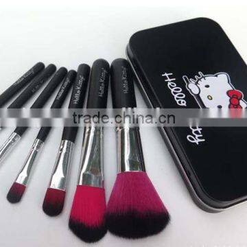 Mini 7pcs Tin Box Black Kitty Make up Bucket Brushes Makeup Sets photo-3