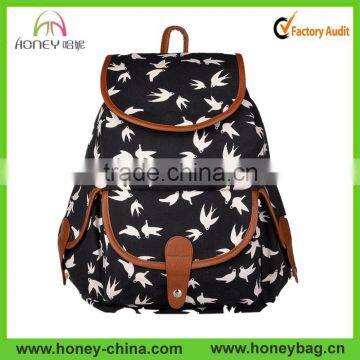 Cute Bird Pattern Canvas Casual Women Backpac, Book Bag, Girl Daypack