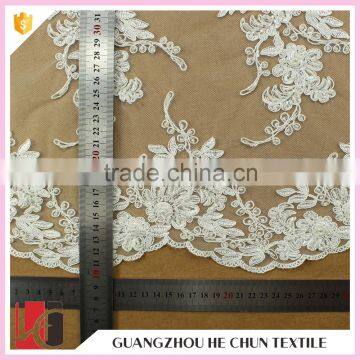 HC-5612-1 Hechun Bead Hand Embroidery Designs Woven Bridal Lace Fabric for Woman Dress photo-6