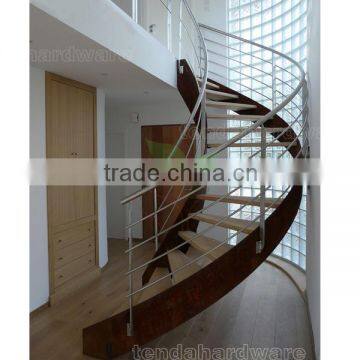 arc staircases with wood steps/steel wood double stringer curved staircae