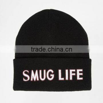 Promotional Black Beanie Winter Hat/Wholesale Knitted Embroidered Beanie