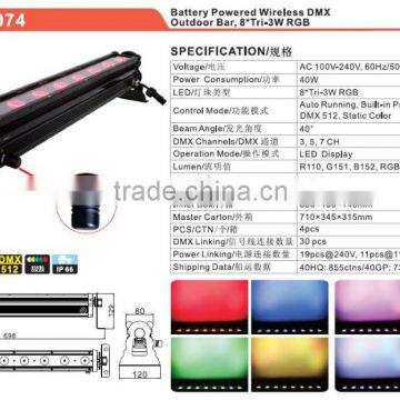 Remote Control 8*Tri-3W RGB Battery Wireless Bar Light DJ Light