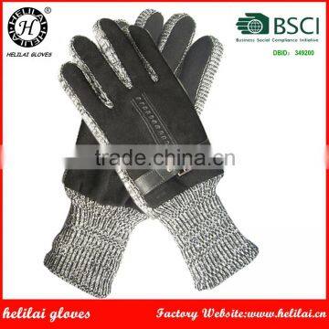 Helilai Suede Leather Gloves Unisex Black Suede Leather with Knitted sides Winter Gloves