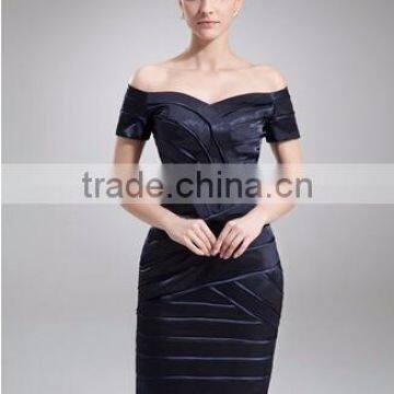 Off-the-Shoulder Knee-Length Charmeuse Mother of the Bride Dress