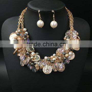 Latest European And American Big Exaggerated Pearl Multi Alloy With The Coin Chain Necklace