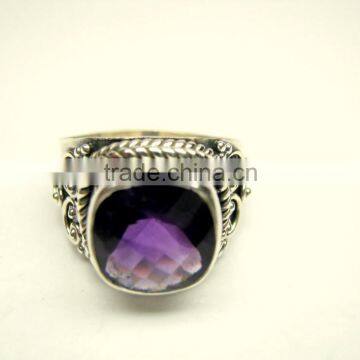 Amethyst Cut 925 Sterling Silver Ring, Cushion Purple Gemstone Ring, Designer Oxidized Silver Handmade Ring