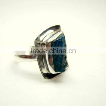 Neon Apatite Raw Natural Gemstones Ring, Rough Gemstone Adjustable Rings, 925 Solid Sterling Silver Jewelry photo-2