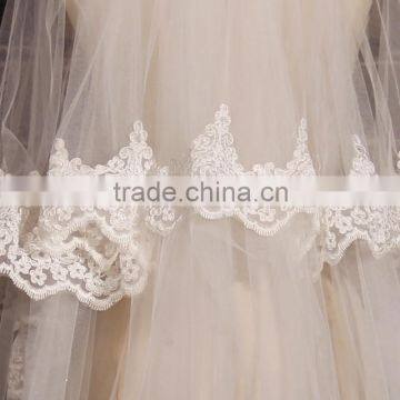 BV1002 New Arrival Elegant Ivory Veil Of Bride Lace Purfle One Layer 2015 Wedding Long Veils Quality Choice photo-2