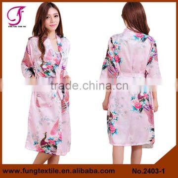 2403 Women Peacock Pattern Kimono Two-piece Set Satin Robe photo-2