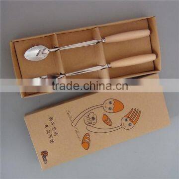 Portable wooden handle ice spoon and ice fork cutlery set