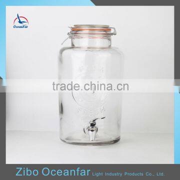 Eco-friendly Cock Embossed Glass Juice Beverage Dispenser Clear Glass Demijohn With Tap photo-2