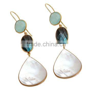 Labradorite and Chalcedony Earring gold color shell earrings Statement Earrings Gold Fill Ear Wires Gift Ideas